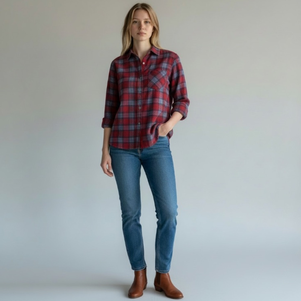 3/$29 TALBOTS Classic Cabincore Red Plaid Button Up Shirt Women's Size M